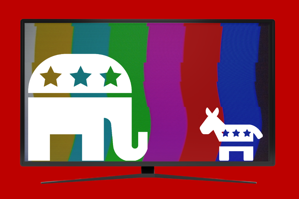 a tv screen with an image of a large elephant and small donkey