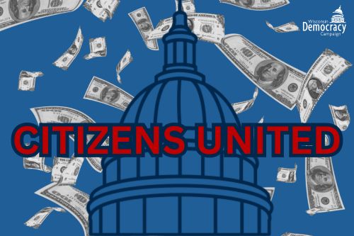 Graphic: money falling over Capitol dome with Citizens United overlay