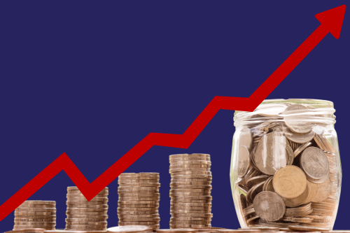growing piles of coins with an arrow going up