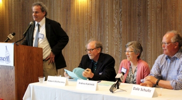 WDC Executive Director Matt Rothschild; Bob McChesney, Andrea Kaminski and Dale Schultz.