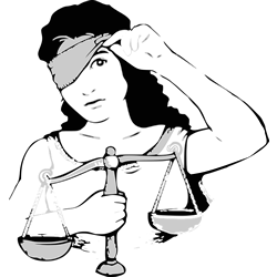 Justice peaking under blindfold
