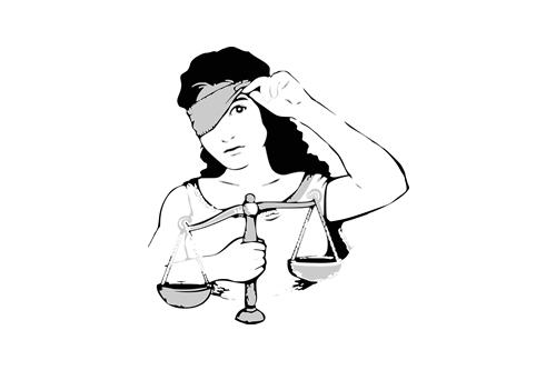 Justice Peaking Under Blindfold