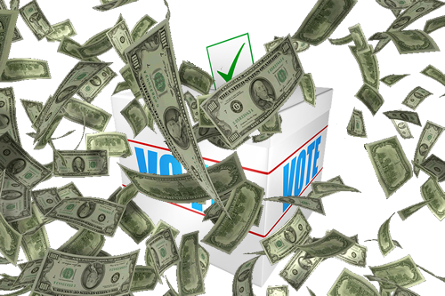Ballot Box Obscured by Falling Cash