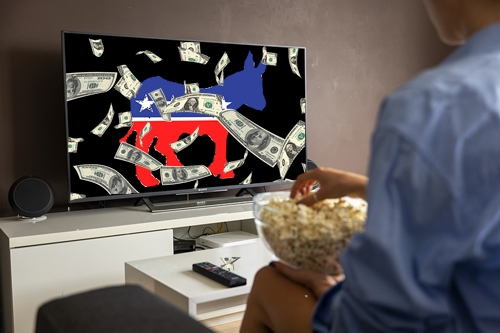 Democratic Donkey with Cash on TV