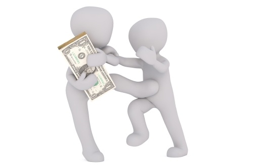 Faceless Figures Fighting Over Money