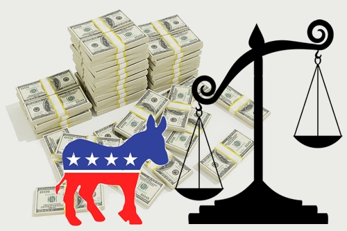 Democratic Donkey, Money and Scales of Justice