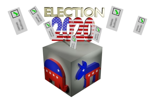 Election 2020 with Ballots, Ballot Box and Party Symbols