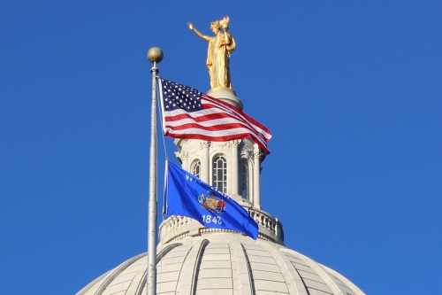 American and Wisconsin Flags Over the State Capitol Dome