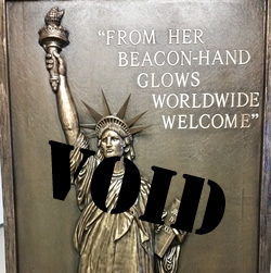 Plaque with statue of liberty stamped void