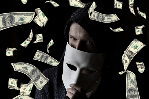 Man with Mask and Floating Cash