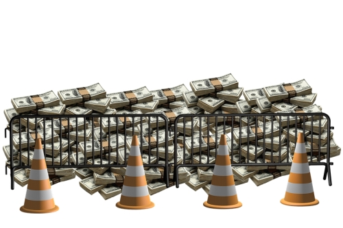 Money Behind Barrier and Road Cones