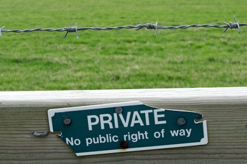 Sign on Fence: Private - No Public Right of Way