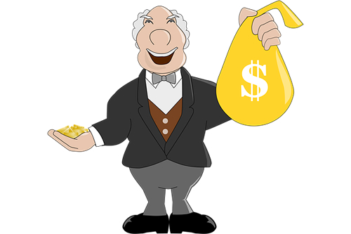 Rich Man Holding Bag of Money
