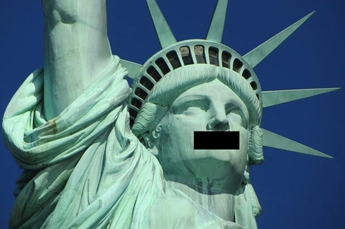 Statue of Liberty with Black Bar Over Mouth