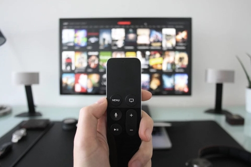 TV Remote with Television in Background