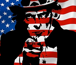 Uncle Same Superimposed Over an American Flag