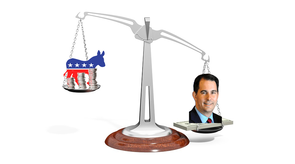 Scale Comparing Walker and Democratic Fundraising