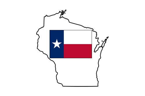 Outline of Wisconsin with Texas Flag